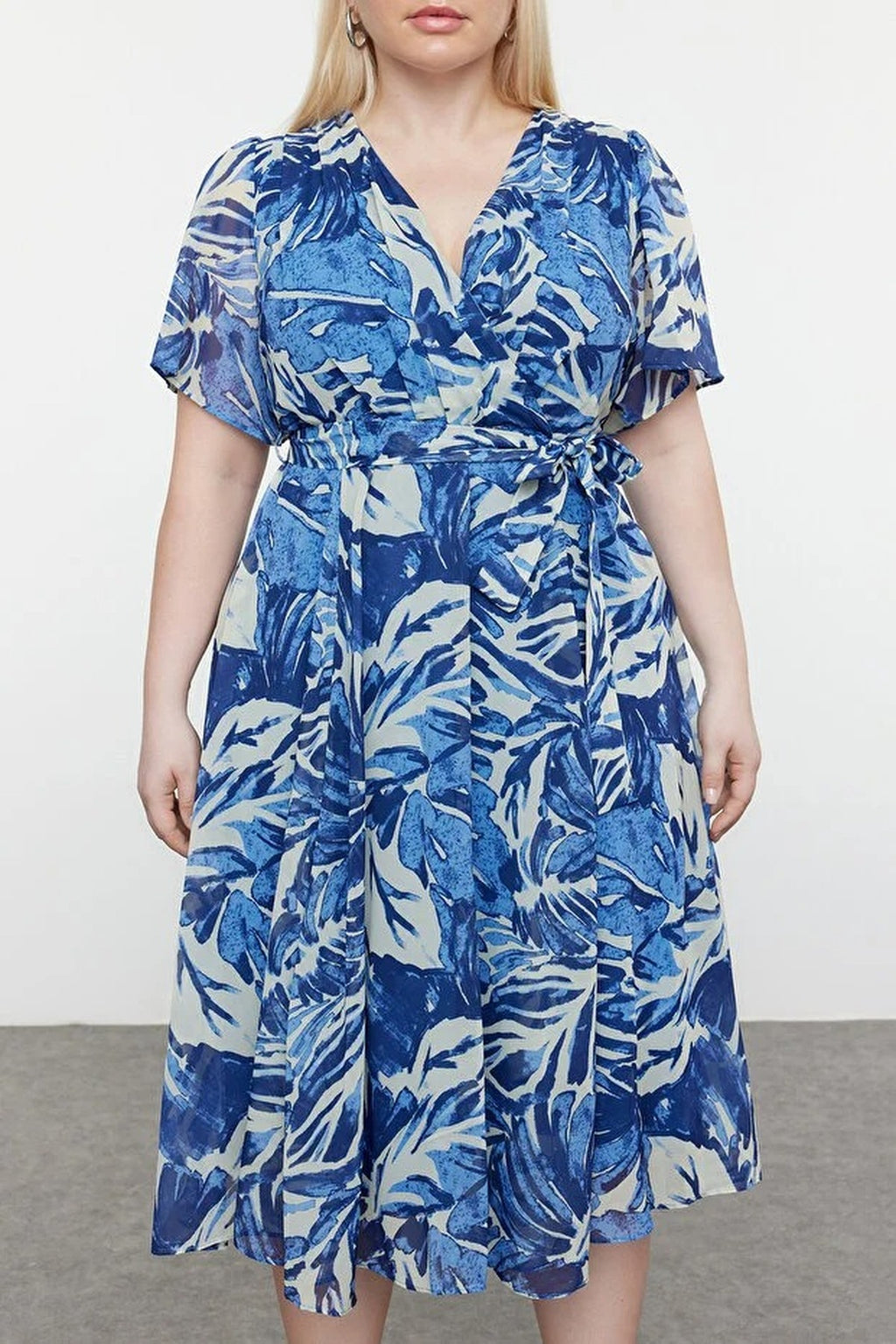 Patterned Chiffon Wrap Dress