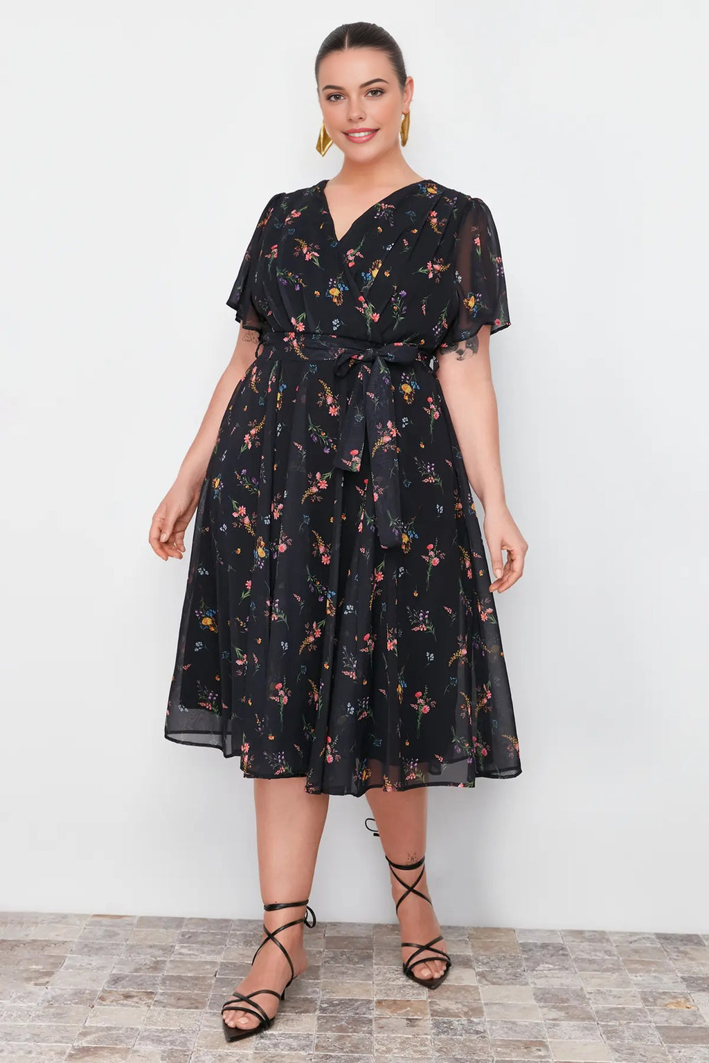 Patterned Chiffon Wrap Dress