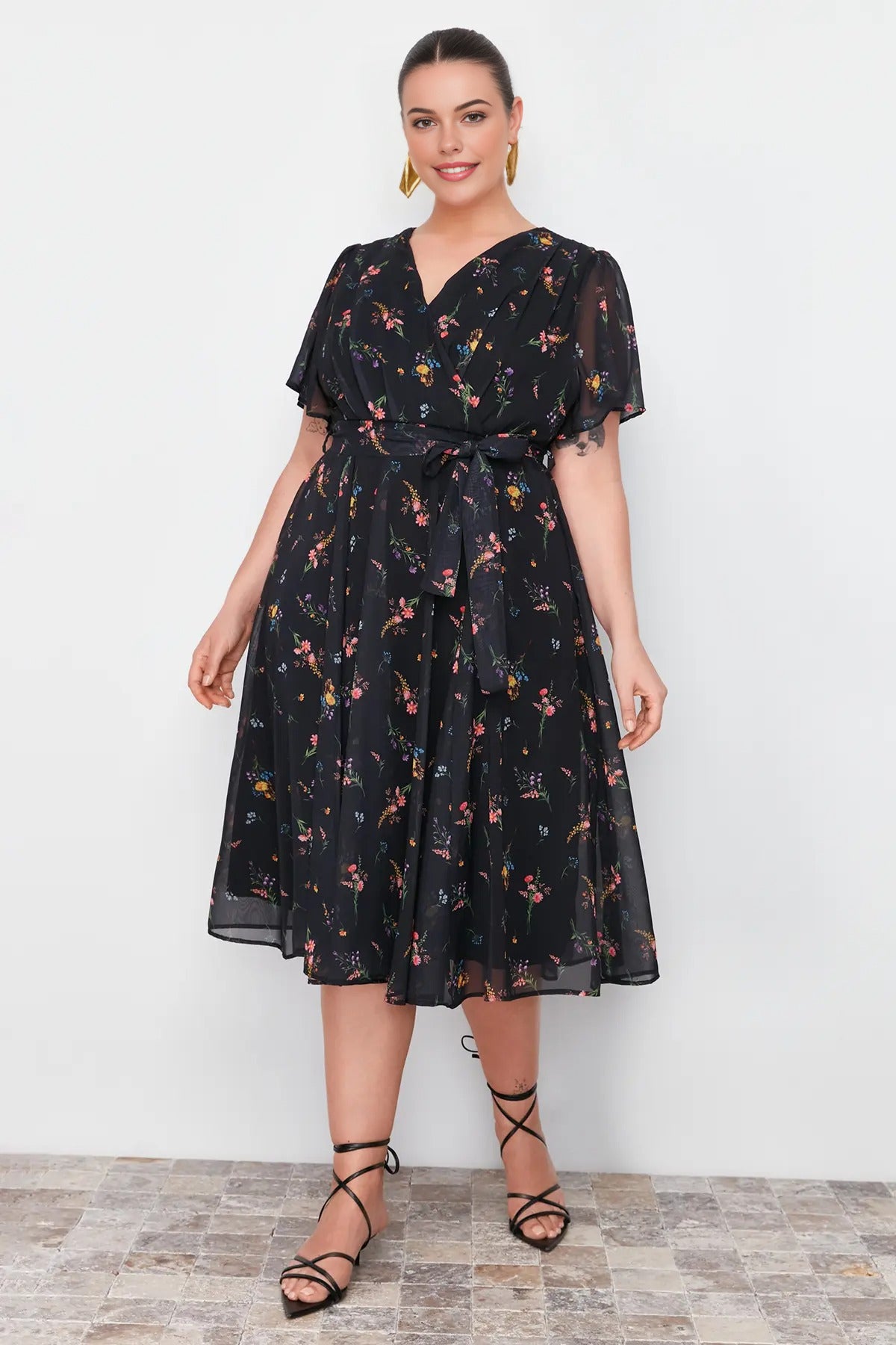 Patterned Chiffon Wrap Dress