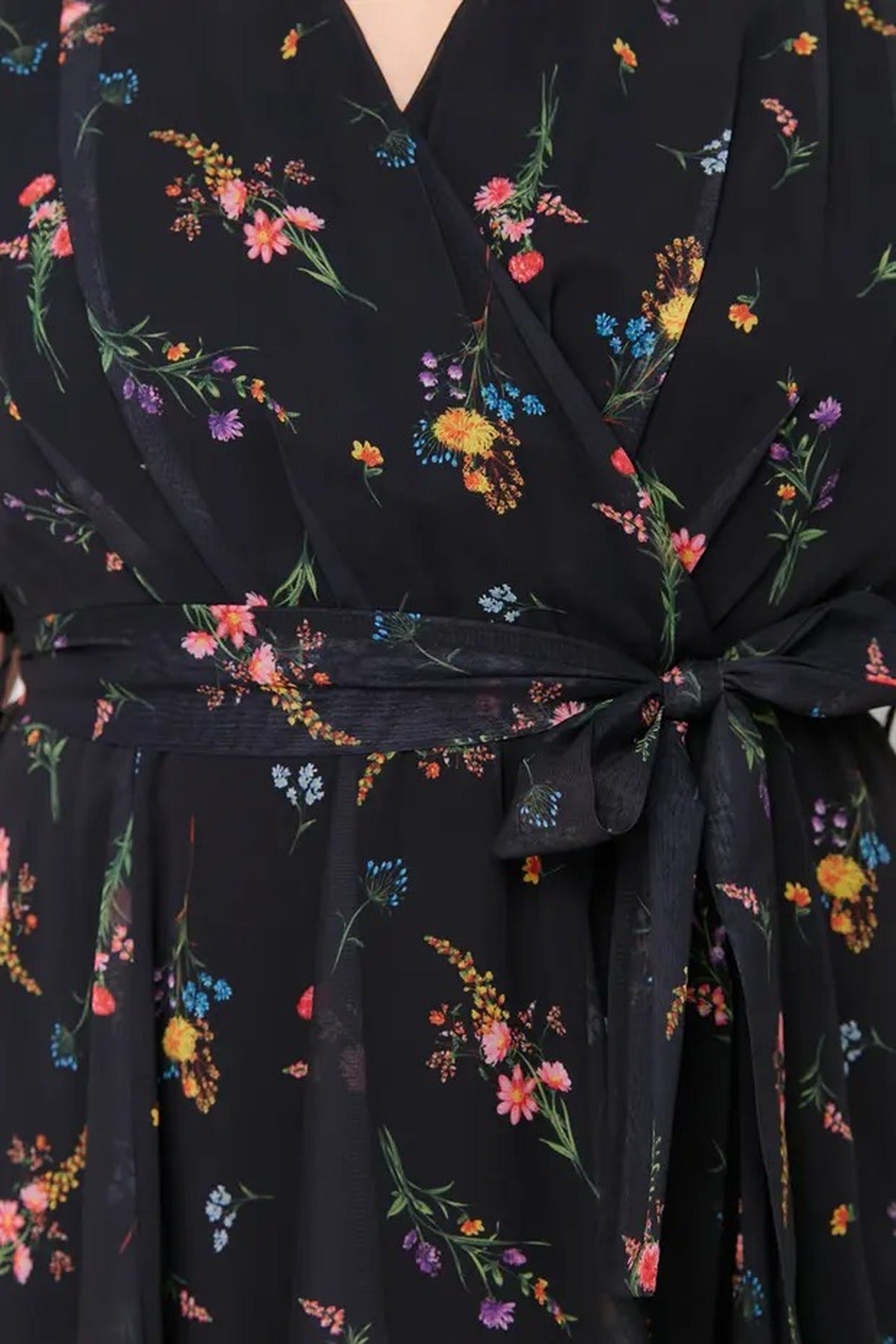Patterned Chiffon Wrap Dress