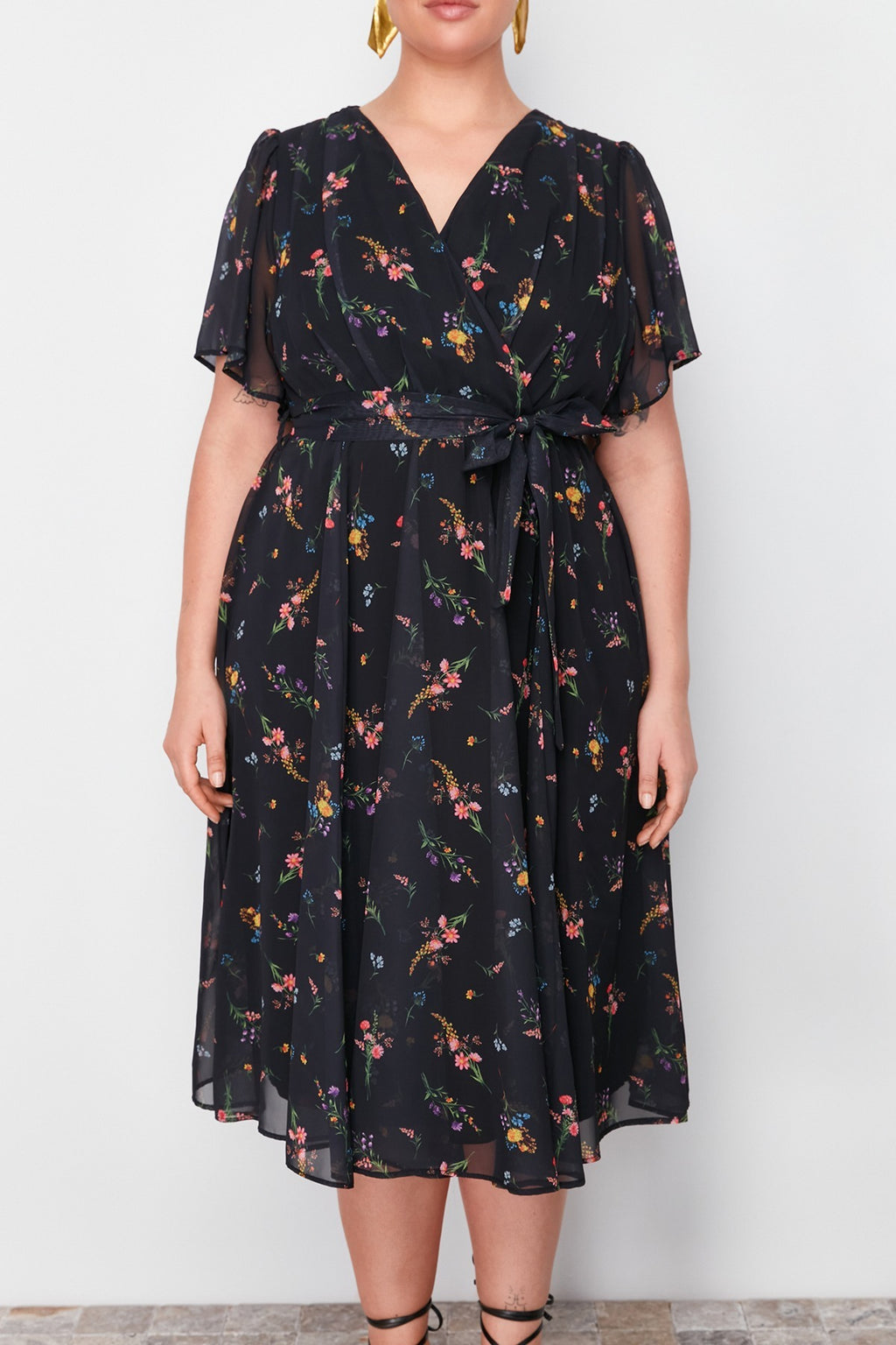 Patterned Chiffon Wrap Dress