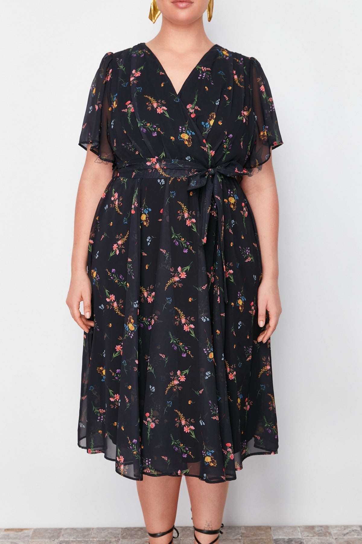 Patterned Chiffon Wrap Dress