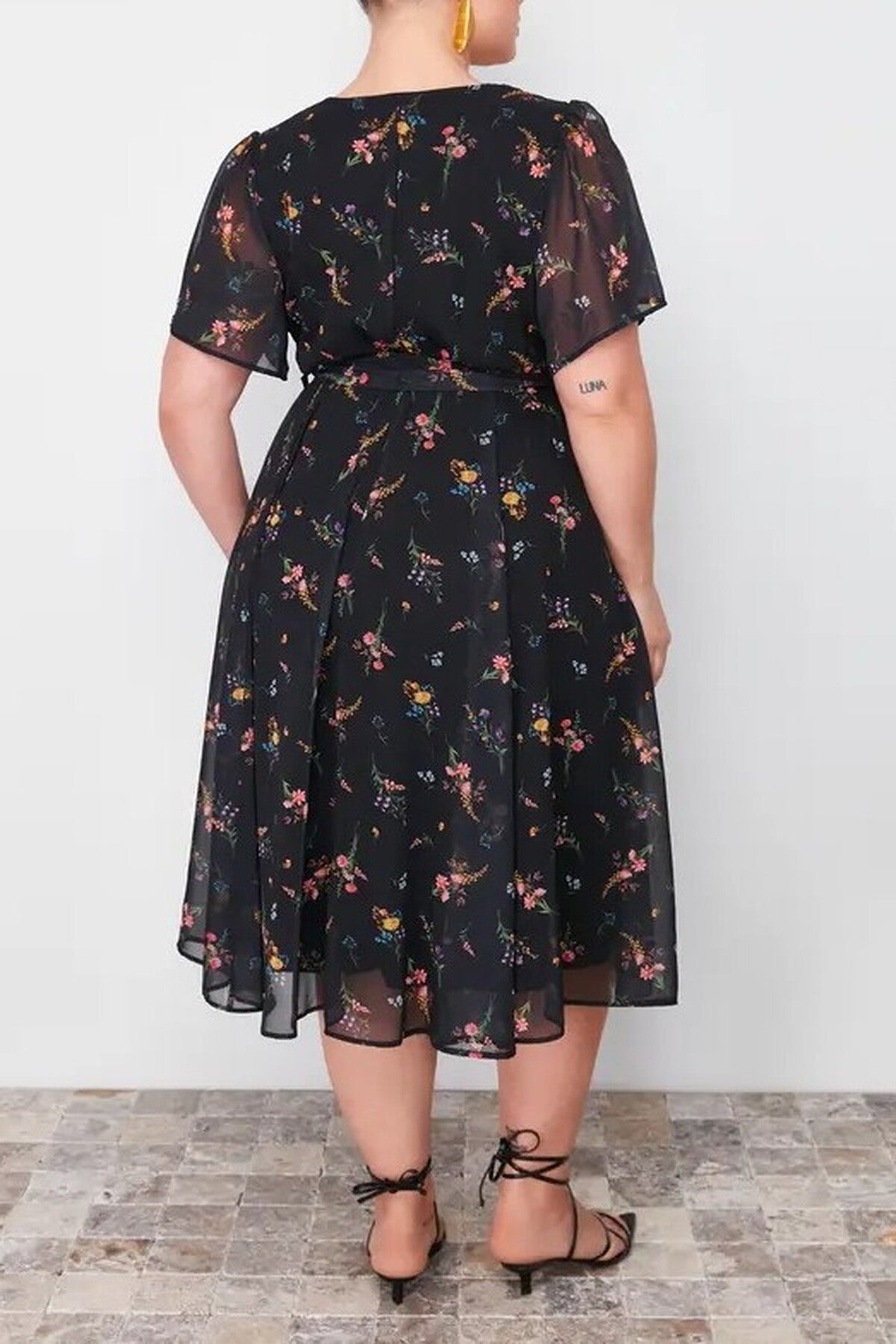 Patterned Chiffon Wrap Dress