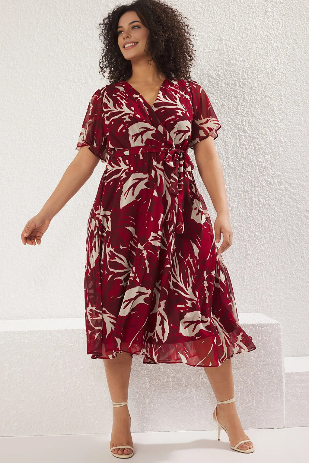 Patterned Chiffon Wrap Dress