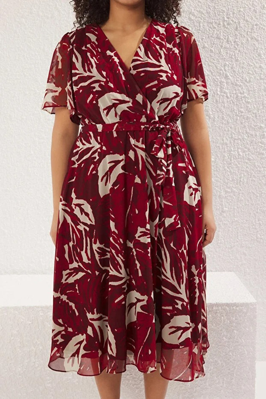 Patterned Chiffon Wrap Dress