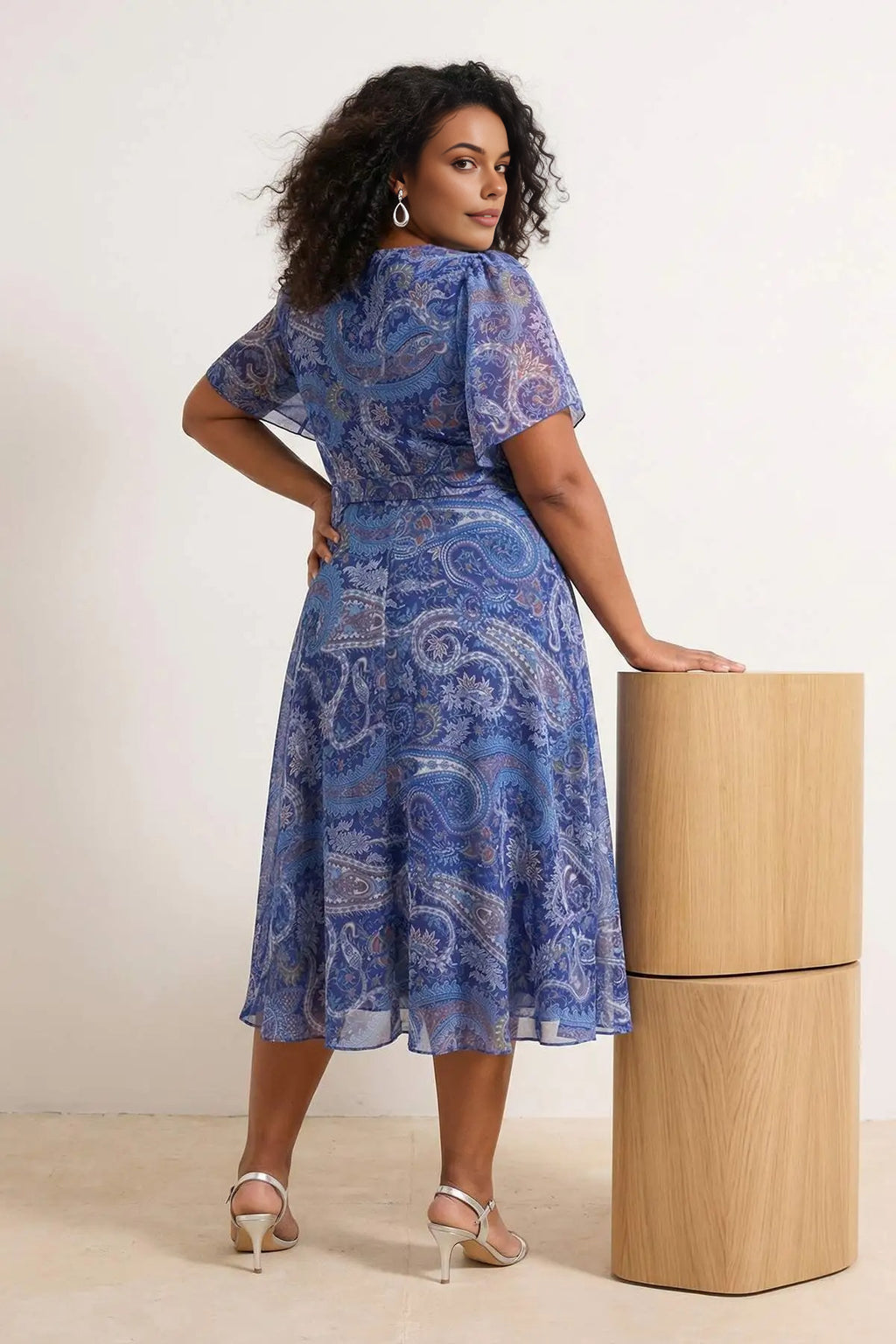 Patterned Chiffon Wrap Dress