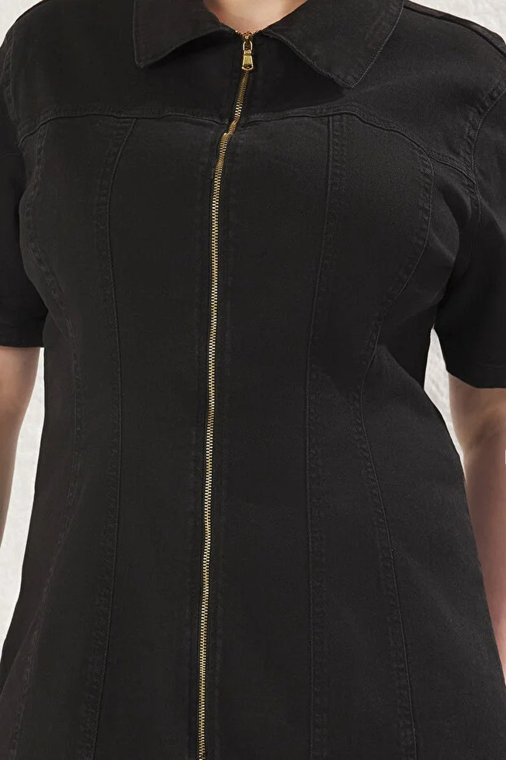 Front Zipper Medium Stretch Denim Plus Size Dress