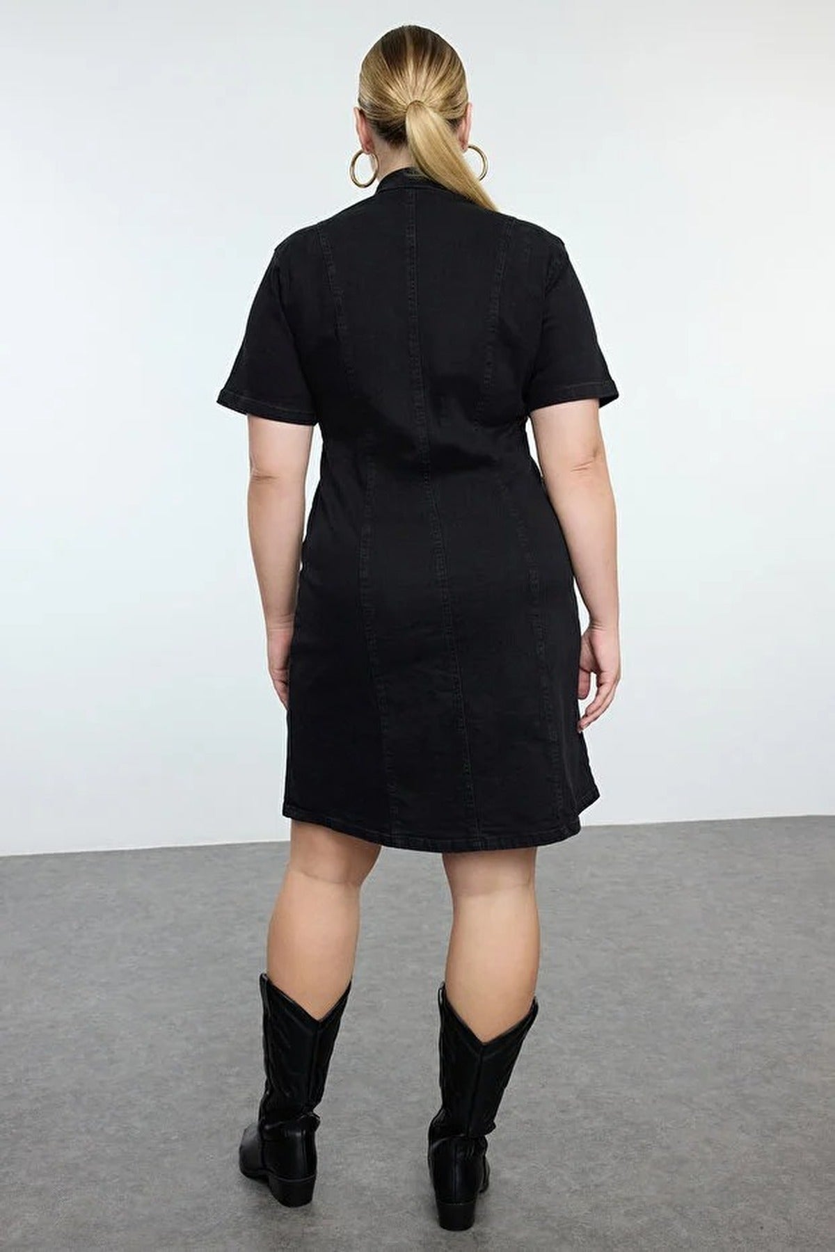 Front Zipper Medium Stretch Denim Plus Size Dress