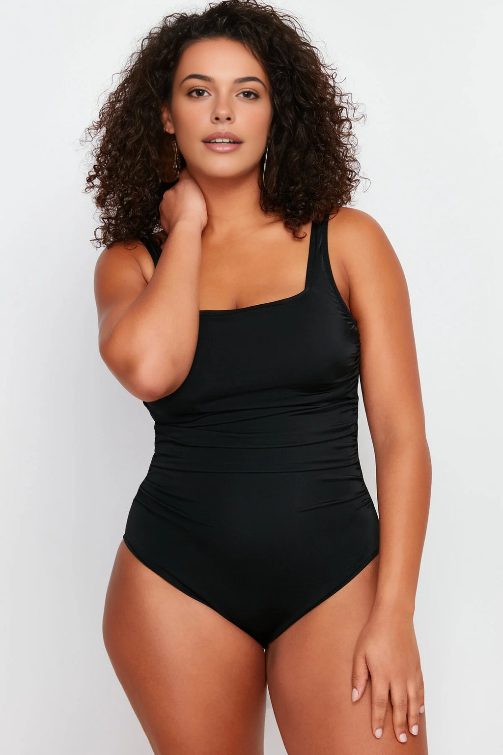 Square Neck Ruched Plus Size Swimsuit