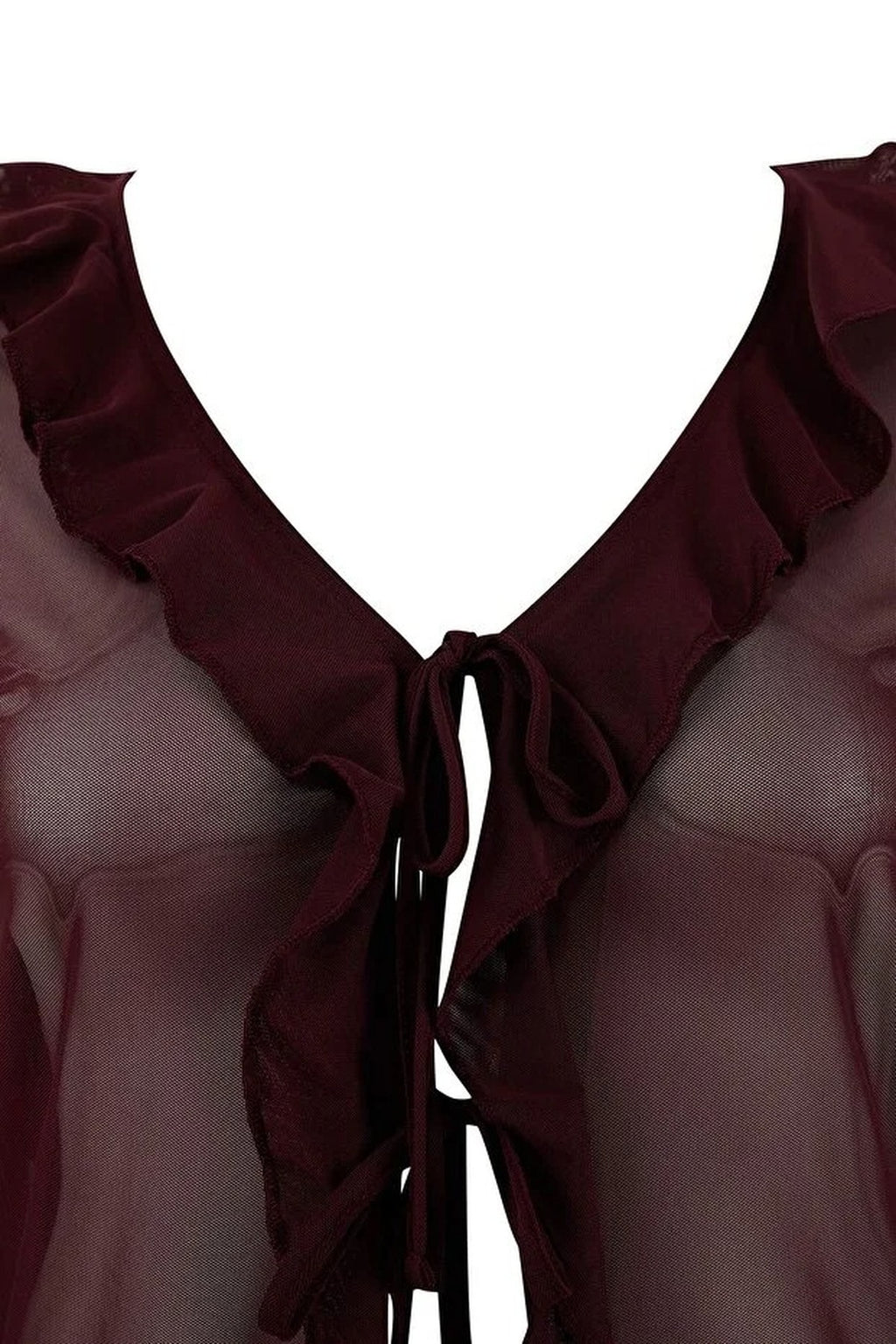 Tie-Up Tulle Knit Plus Size Blouse