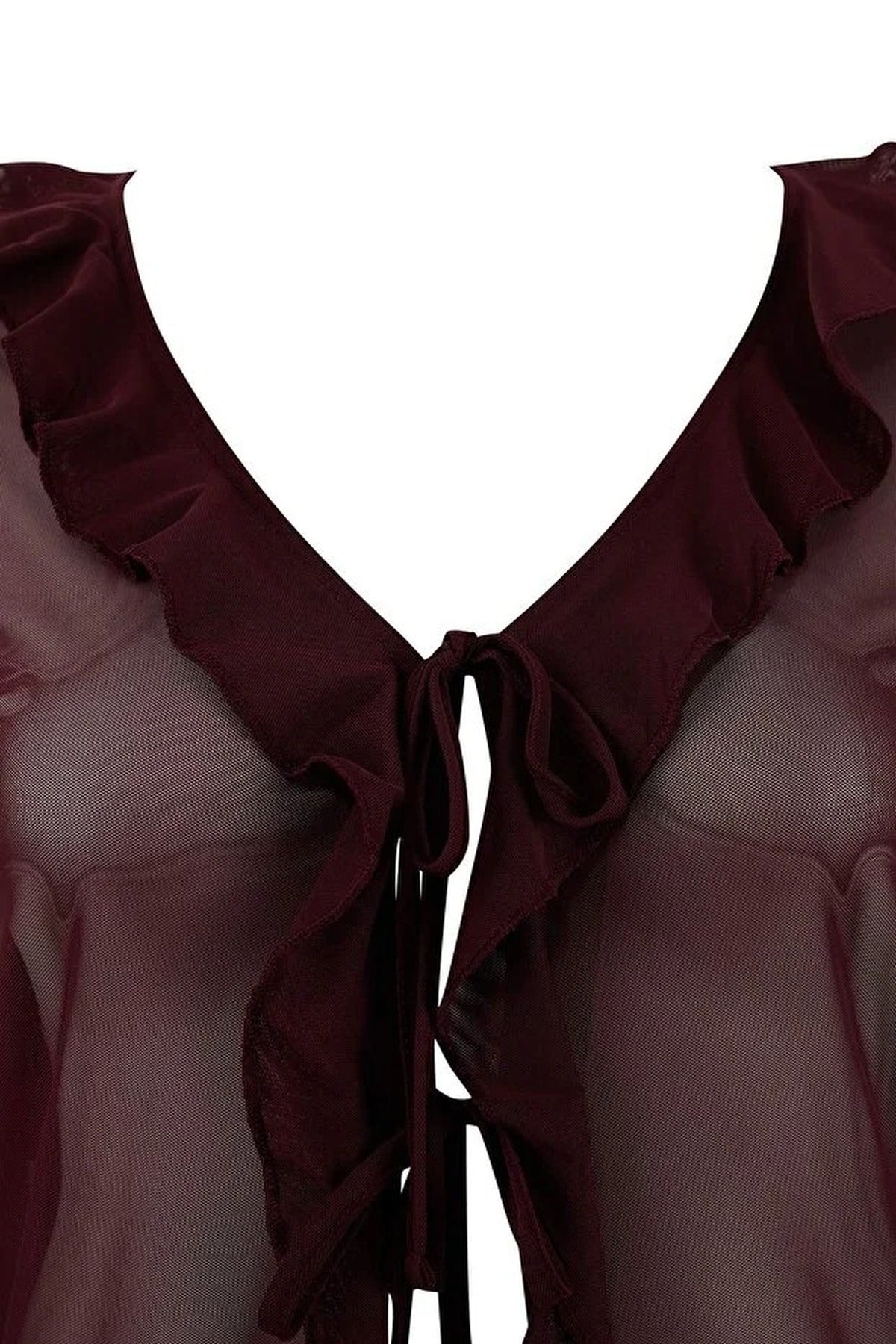 Tie-Up Tulle Knit Plus Size Blouse
