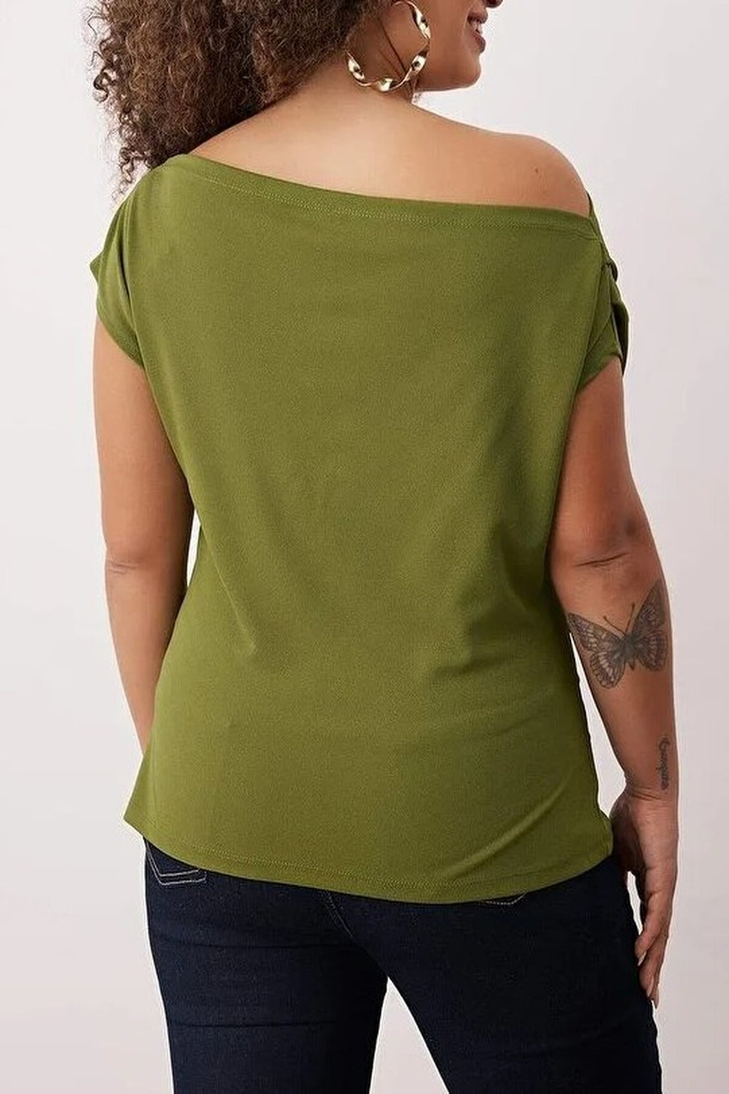 Draped Detail Asymmetrical Collar Knitted Blouse