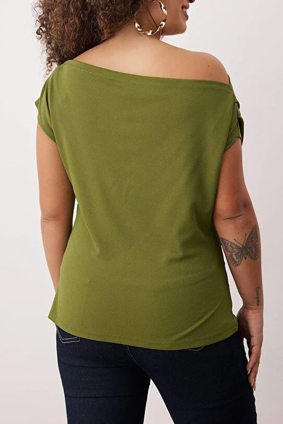 Draped Detail Asymmetrical Collar Knitted Blouse