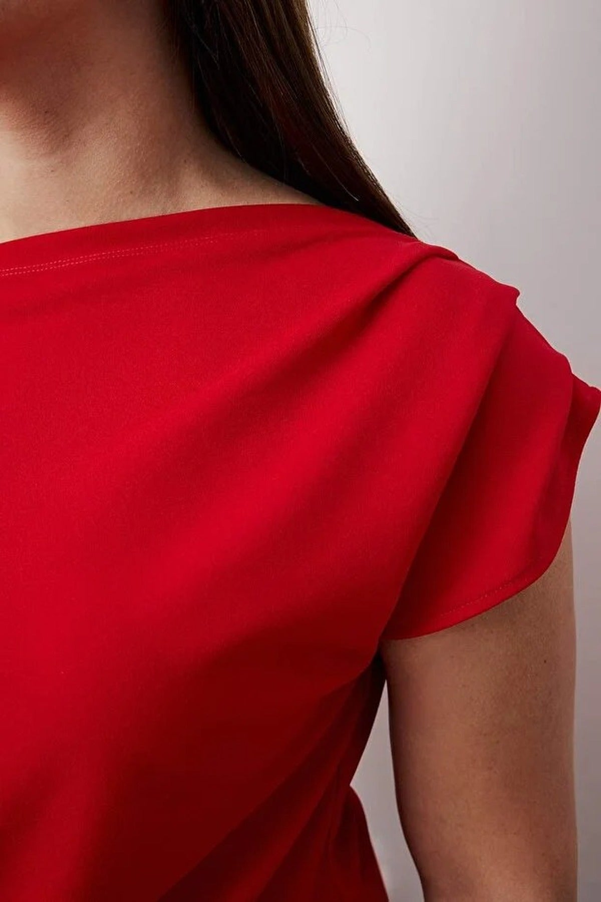 Draped Detail Asymmetrical Collar Knitted Blouse