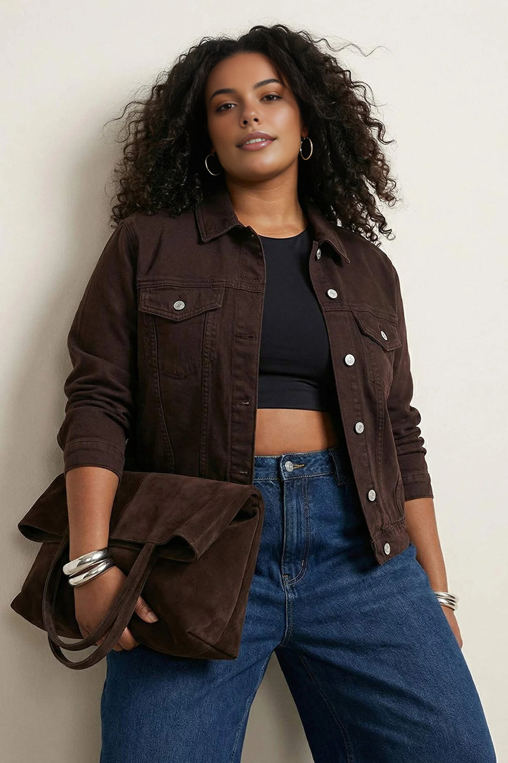 Stretch Crop Plus Size Denim Jacket