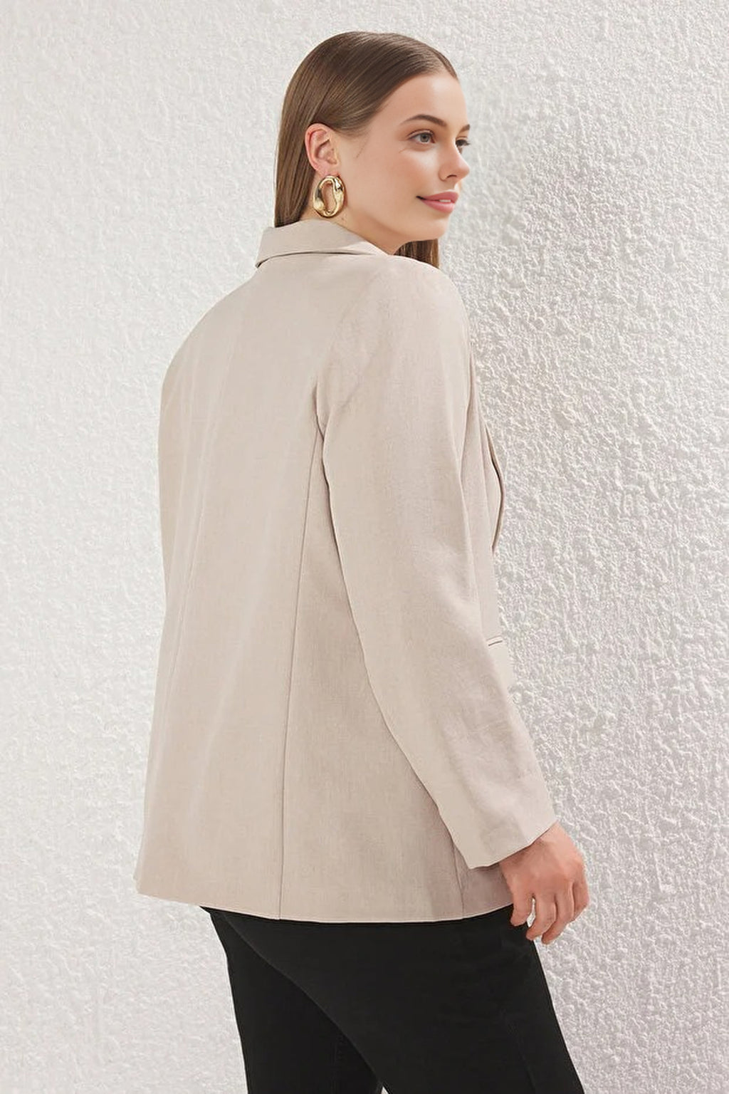 Linen-Look Woven Plus Size Jacket