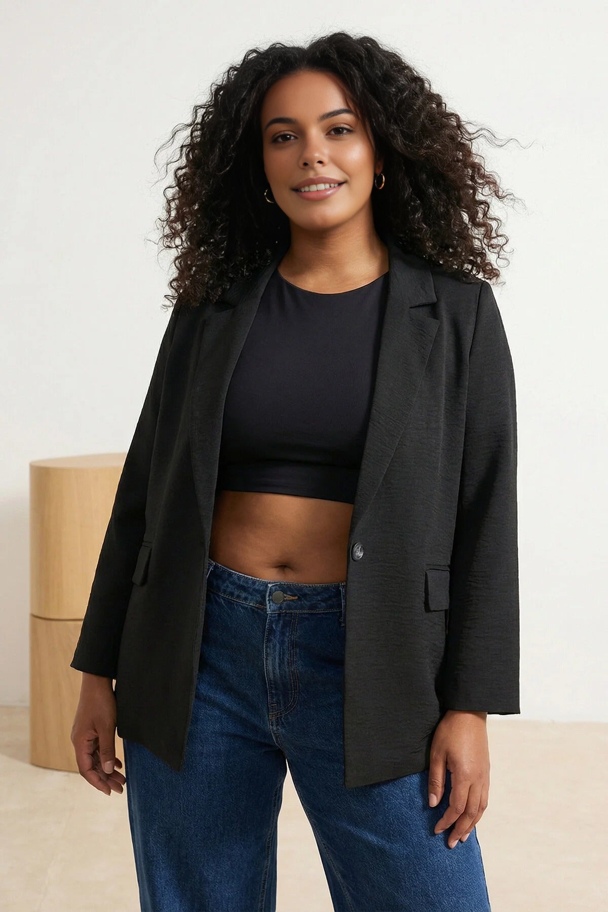 Linen-Look Woven Plus Size Jacket