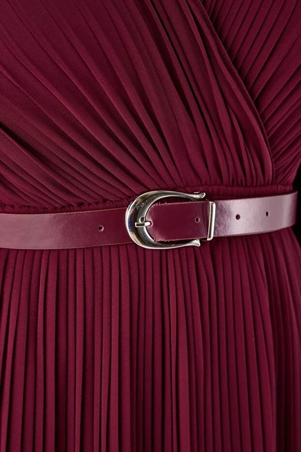 Pleated Belted Midi Woven Plus Size Dress
