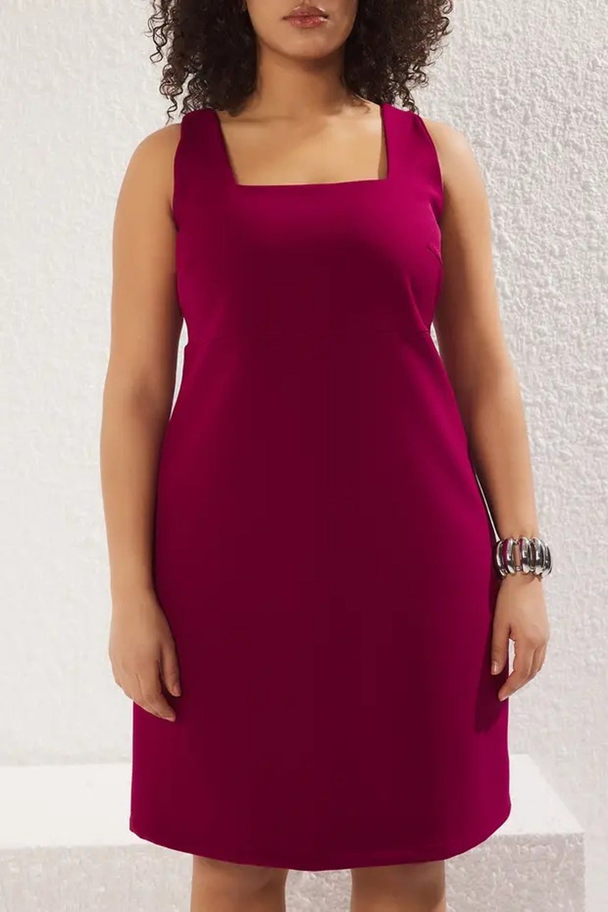 Square Neck Woven Plus Size Dress
