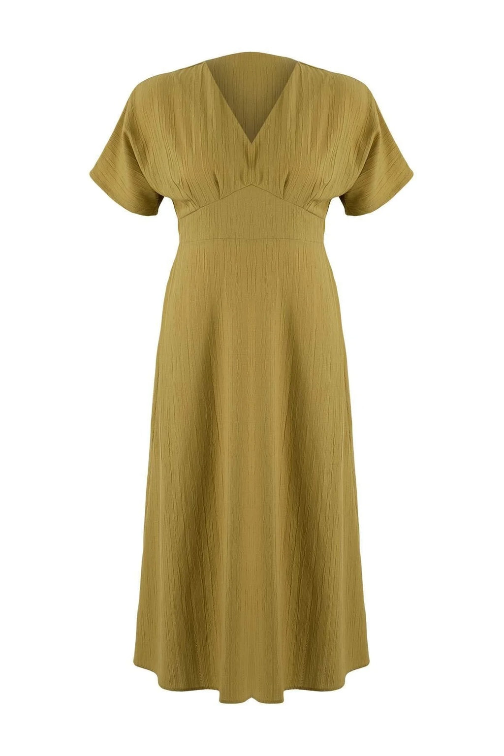 V-Neck Short Sleeve Textured Fabric Woven Maxi Plus Size Dress
