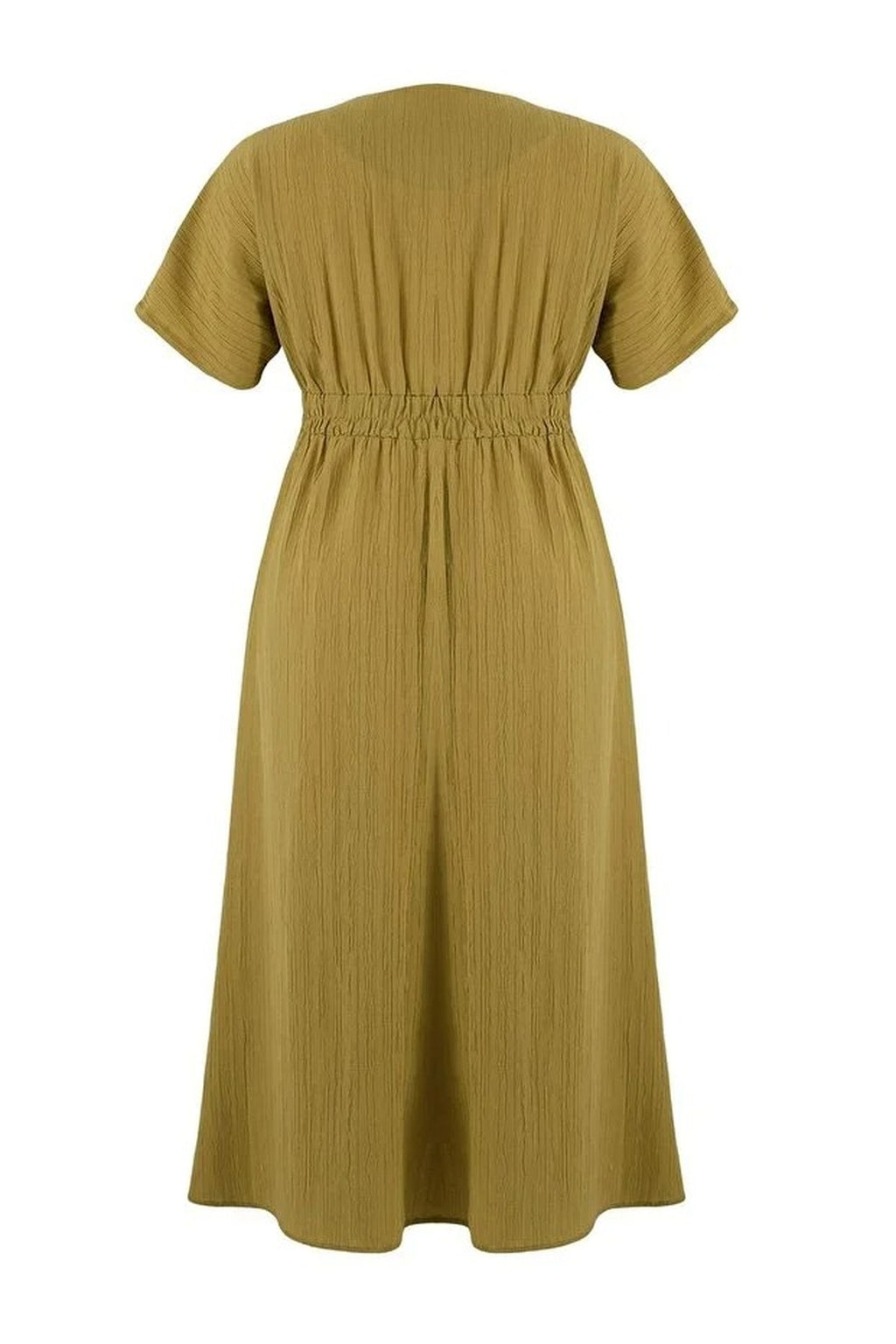 V-Neck Short Sleeve Textured Fabric Woven Maxi Plus Size Dress