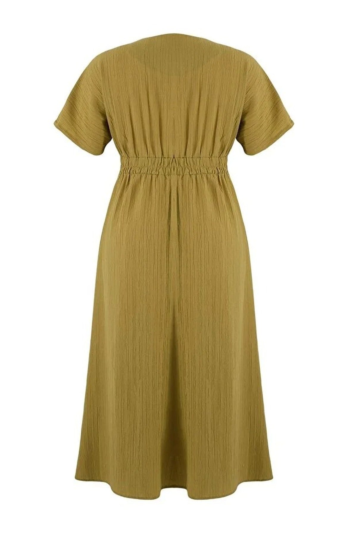 V-Neck Short Sleeve Textured Fabric Woven Maxi Plus Size Dress