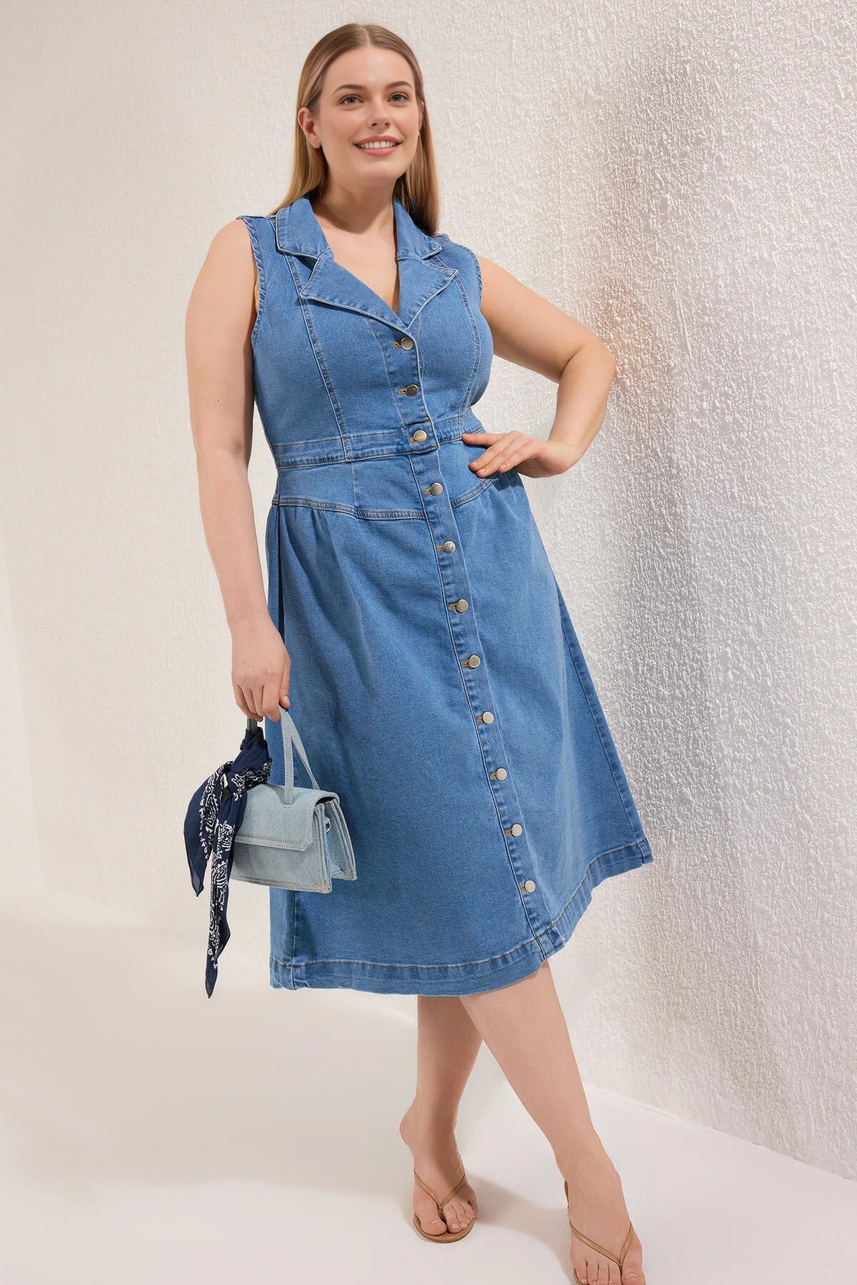 Jacket Collar A-line Comfort Denim Plus Size Dress
