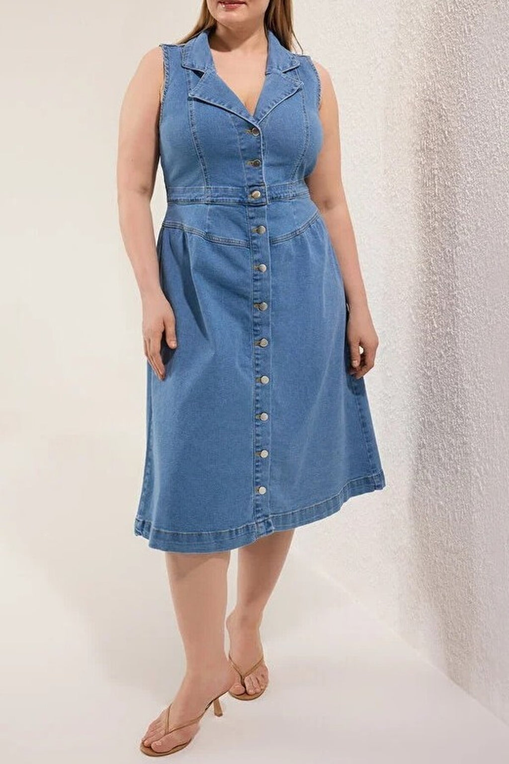 Jacket Collar A-line Comfort Denim Plus Size Dress