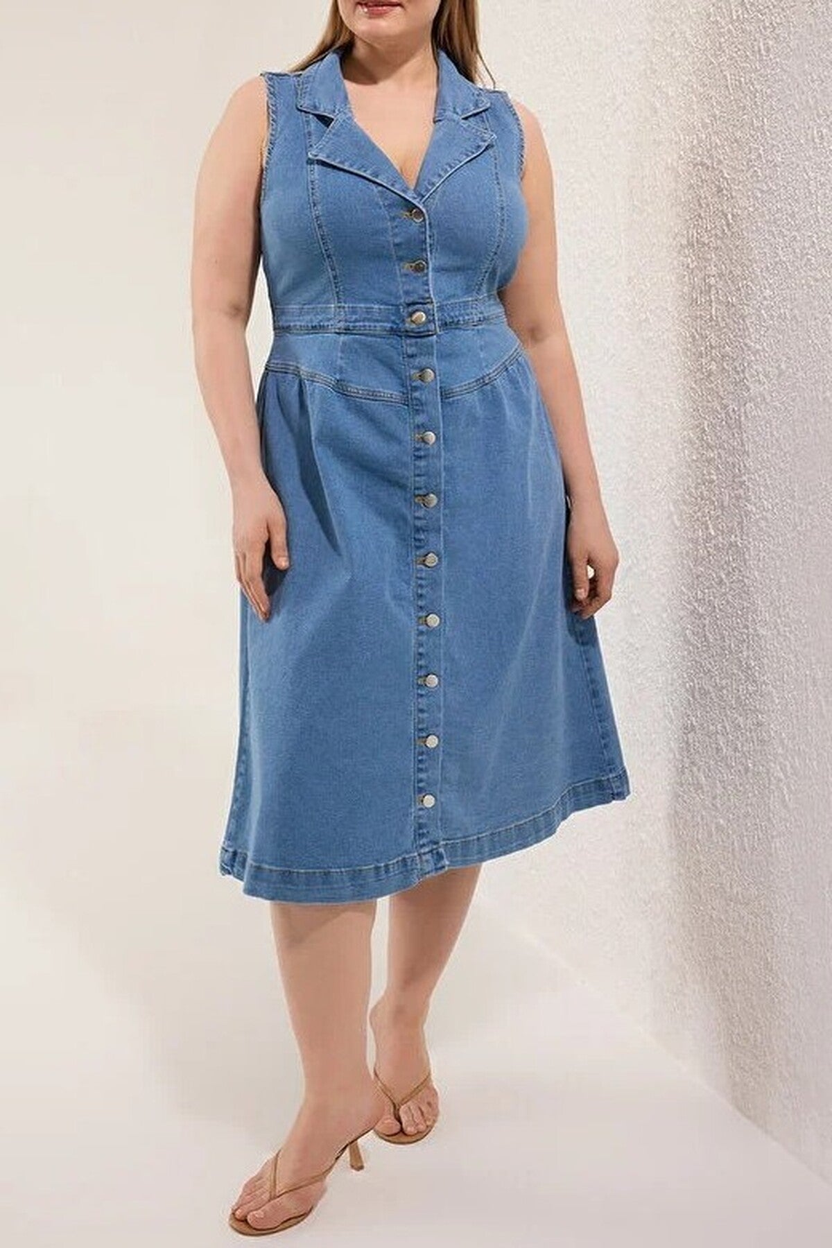 Jacket Collar A-line Comfort Denim Plus Size Dress