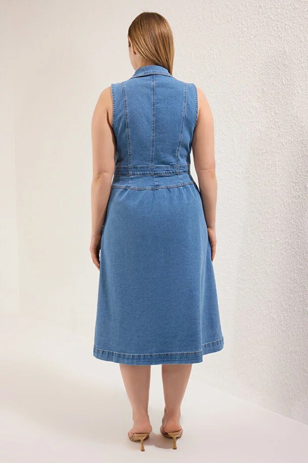Jacket Collar A-line Comfort Denim Plus Size Dress