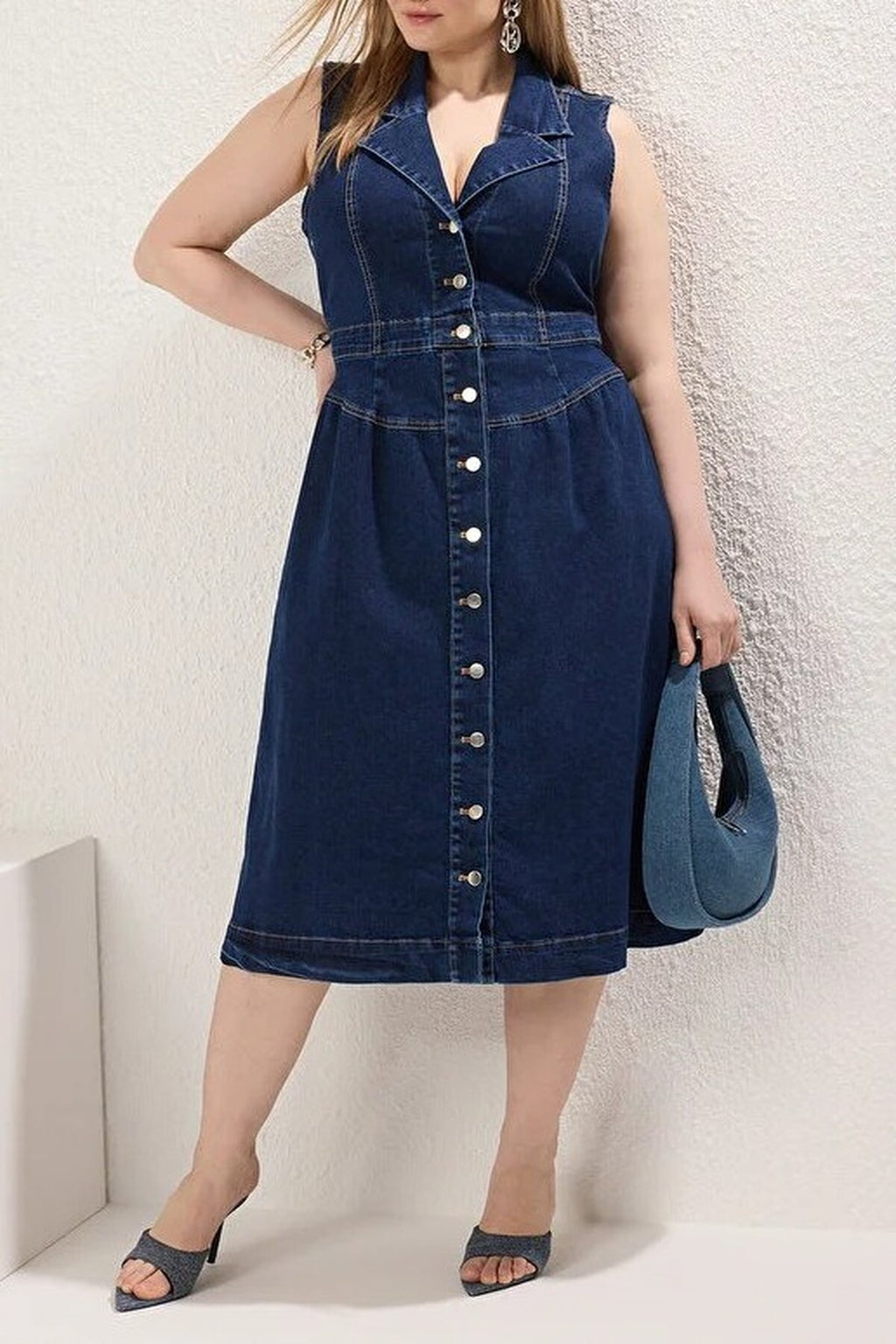 Jacket Collar A-line Comfort Denim Plus Size Dress