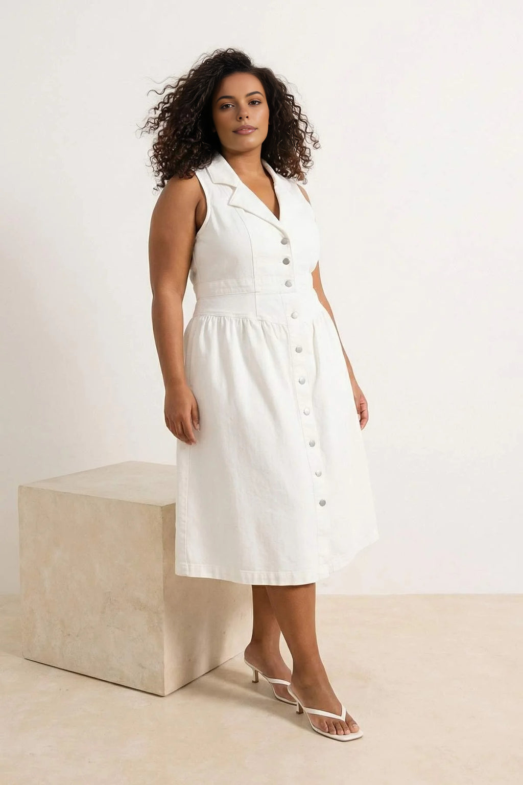 Jacket Collar A-line Comfort Denim Plus Size Dress