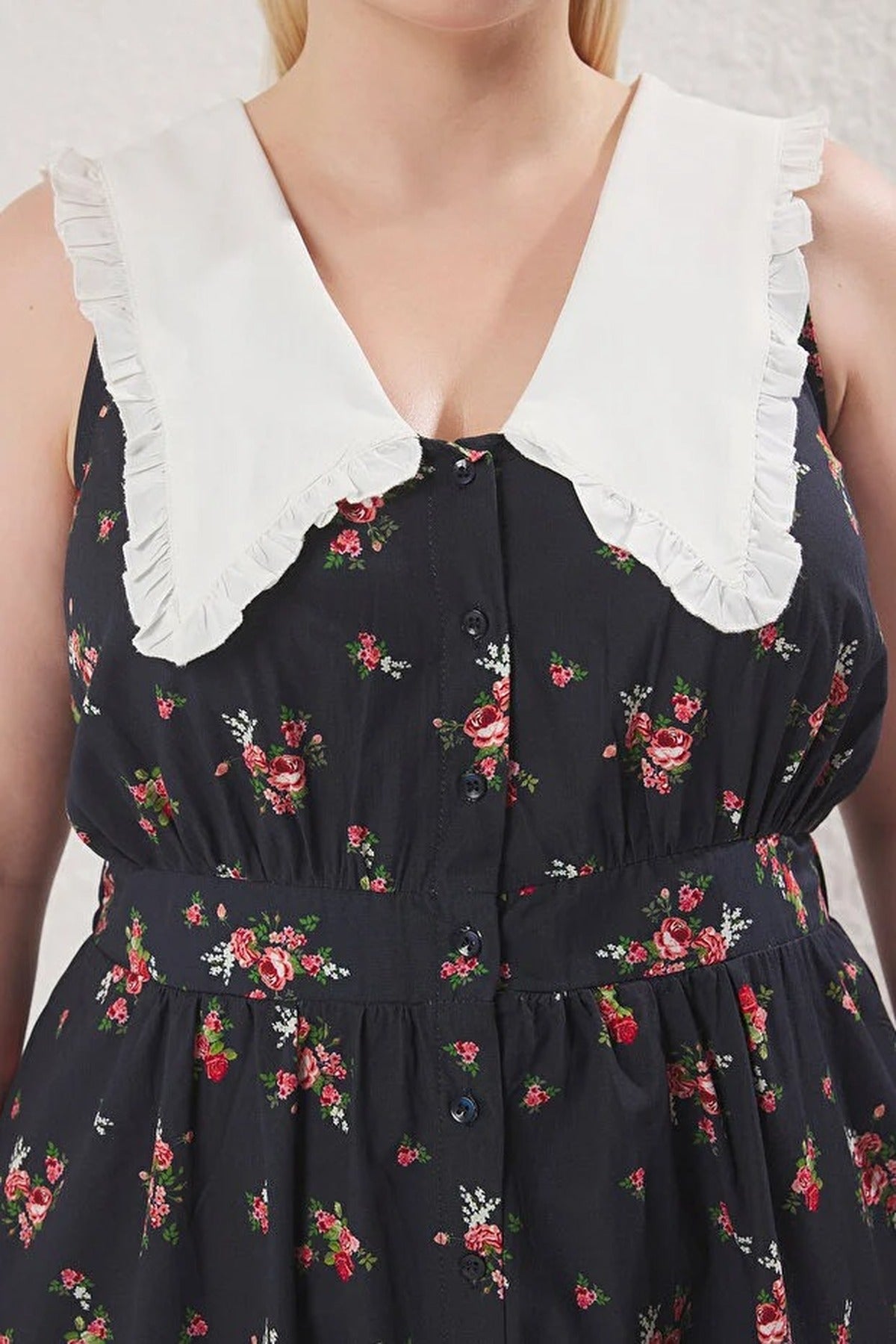 Floral Poplin 100% Cotton Midi Woven Plus Size Dress