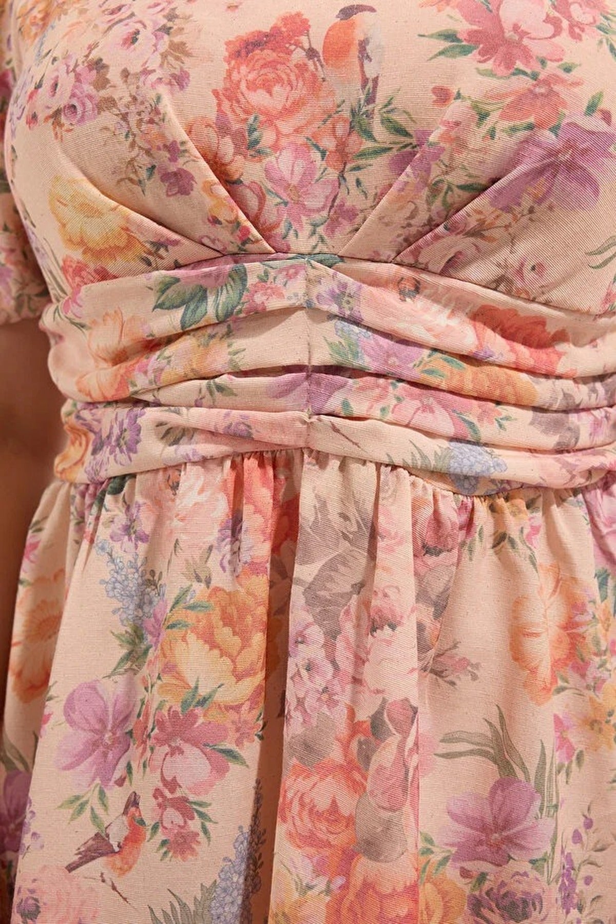 V-Neck Balloon Sleeve Woven Plus Size Dress