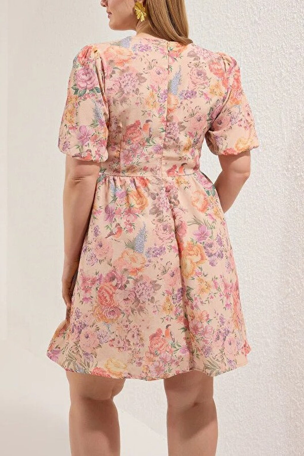 V-Neck Balloon Sleeve Woven Plus Size Dress