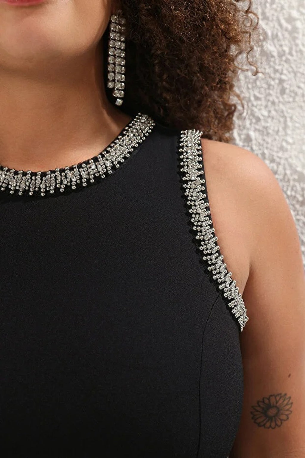 Embellished Sleeveless Midi A-Line Woven Evening Dress