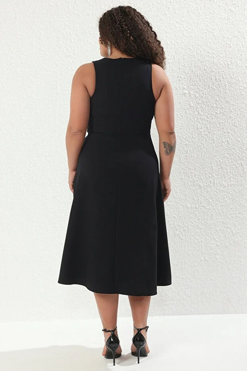 Embellished Sleeveless Midi A-Line Woven Evening Dress