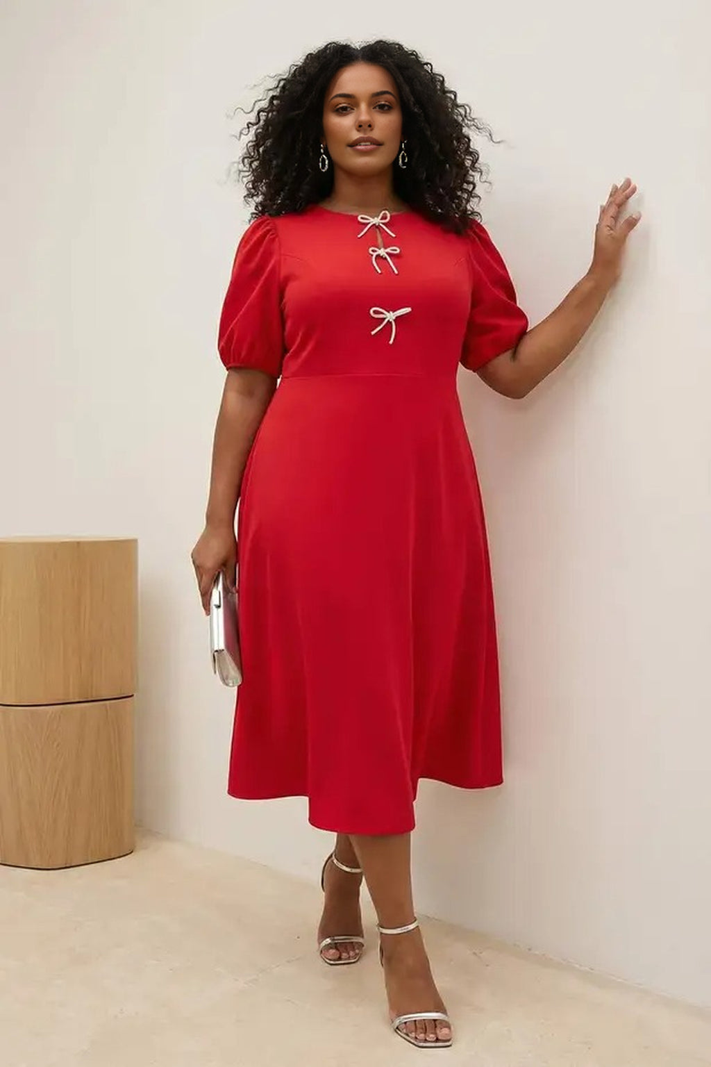 A-Line Woven Elegant Dress with Bow Detail