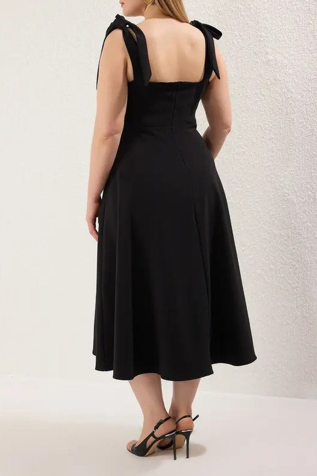 A-Line Midi Woven Evening Dresses with Strap Tie Detail