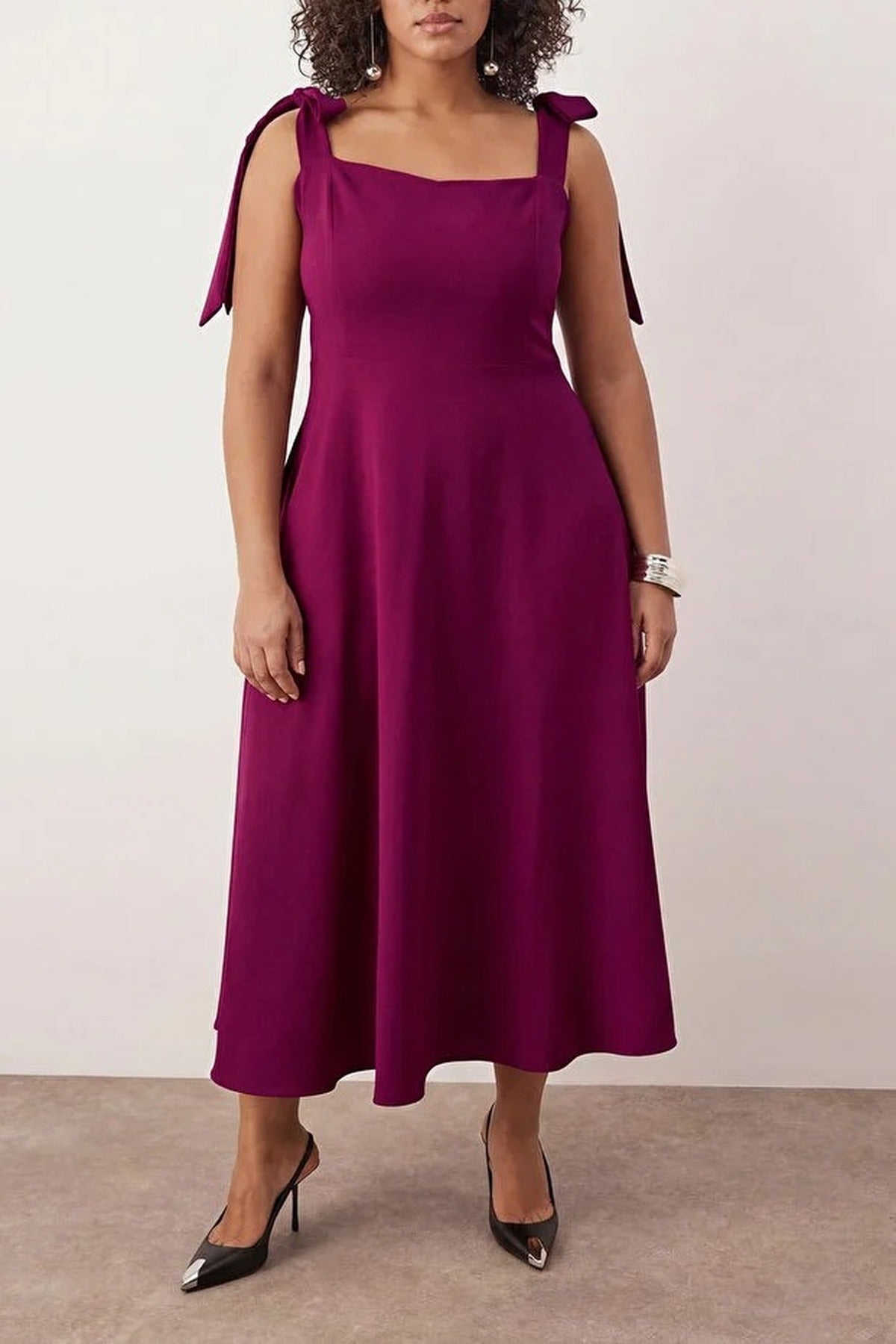 A-Line Midi Woven Evening Dresses with Strap Tie Detail