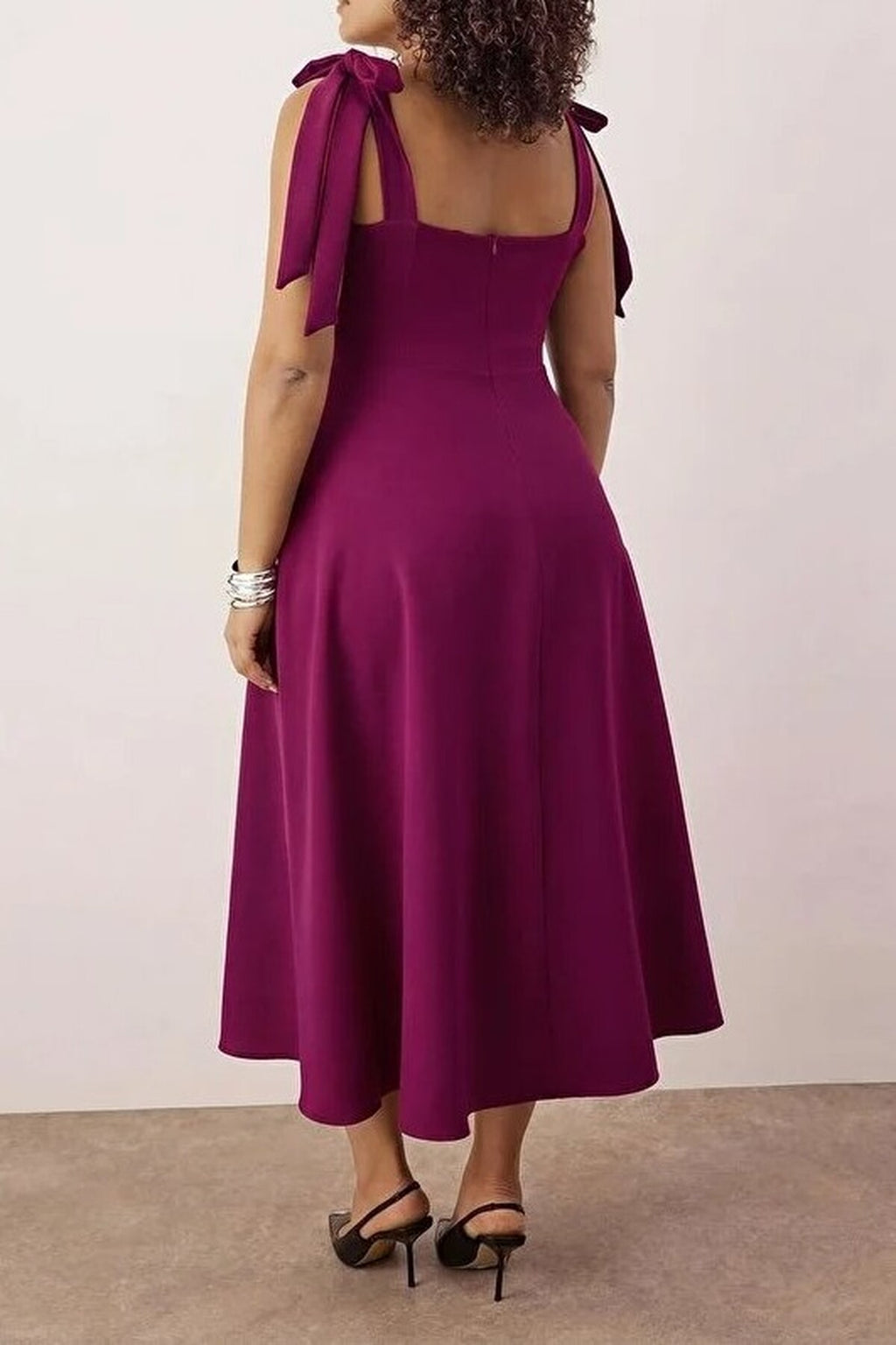 A-Line Midi Woven Evening Dresses with Strap Tie Detail