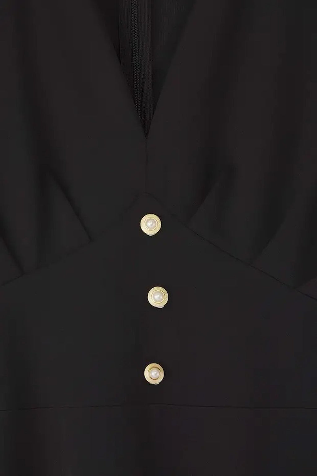 V-Neck Balloon Sleeve Pearl Button Midi Elegant Woven Plus Size Dress