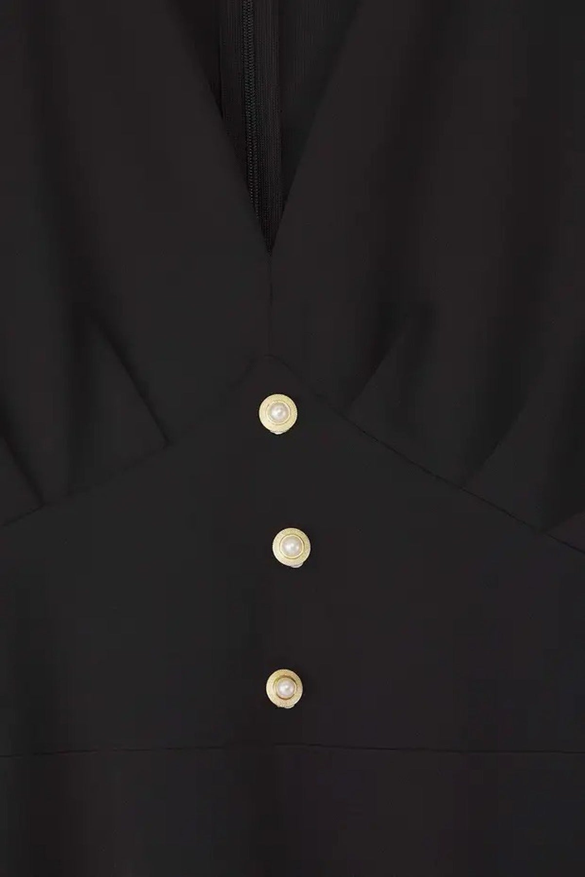V-Neck Balloon Sleeve Pearl Button Midi Elegant Woven Plus Size Dress