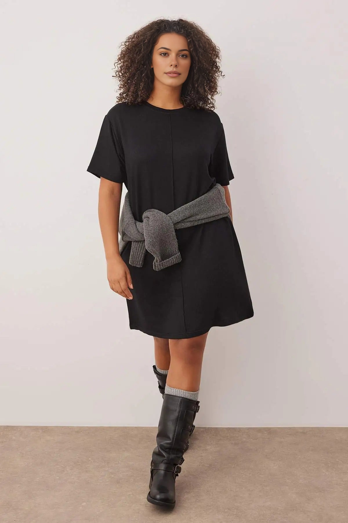 Stitch Detail Knitted Plus Size T-shirt Dress