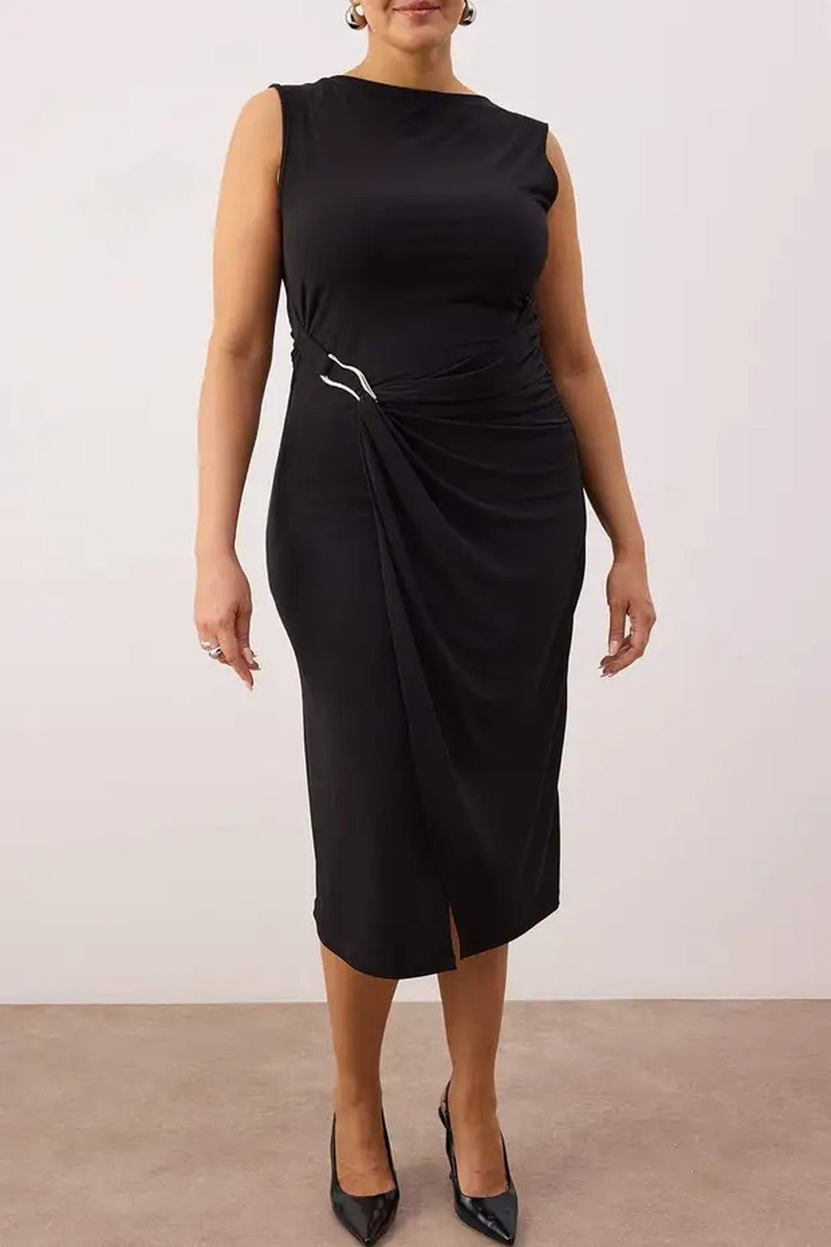 Bodycon Midi Accessory Detail Knitted Plus Size Dress