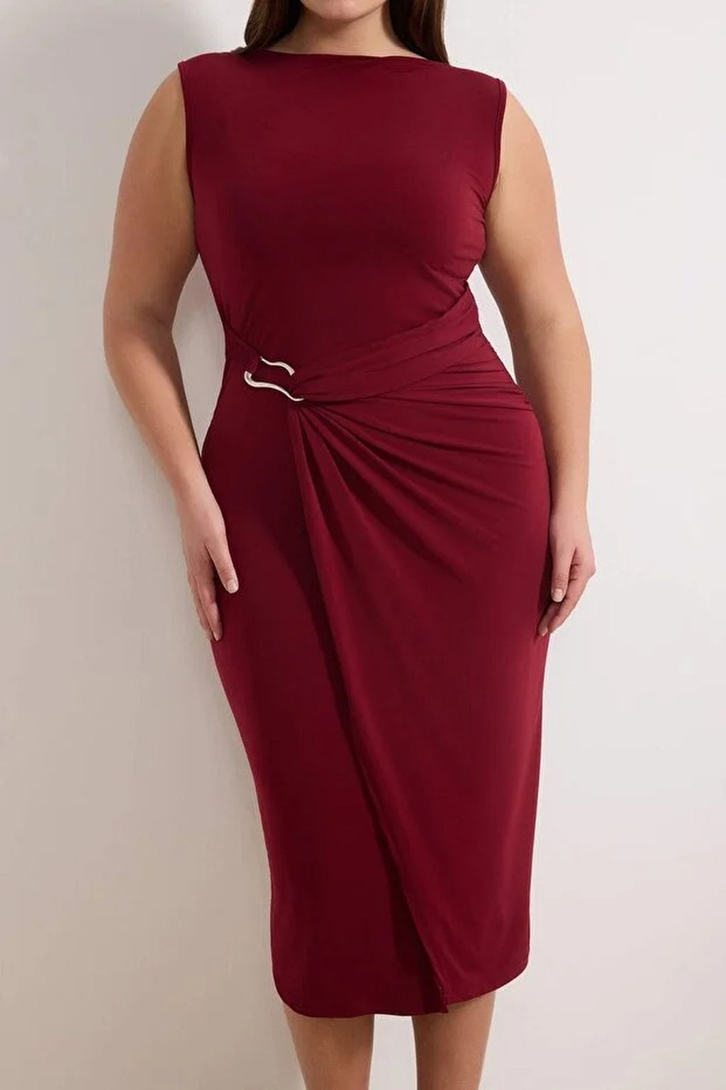 Bodycon Midi Accessory Detail Knitted Plus Size Dress