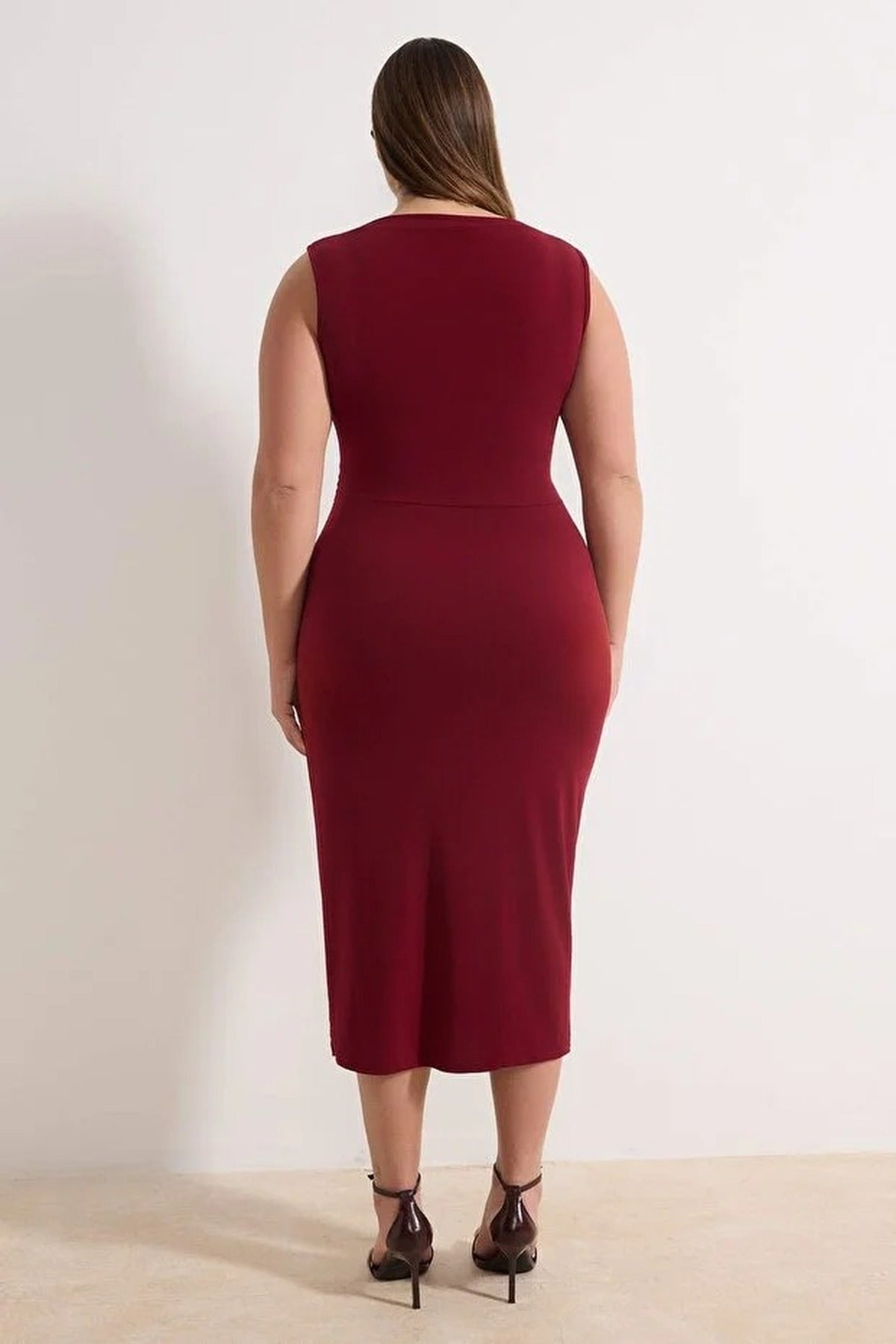 Bodycon Midi Accessory Detail Knitted Plus Size Dress