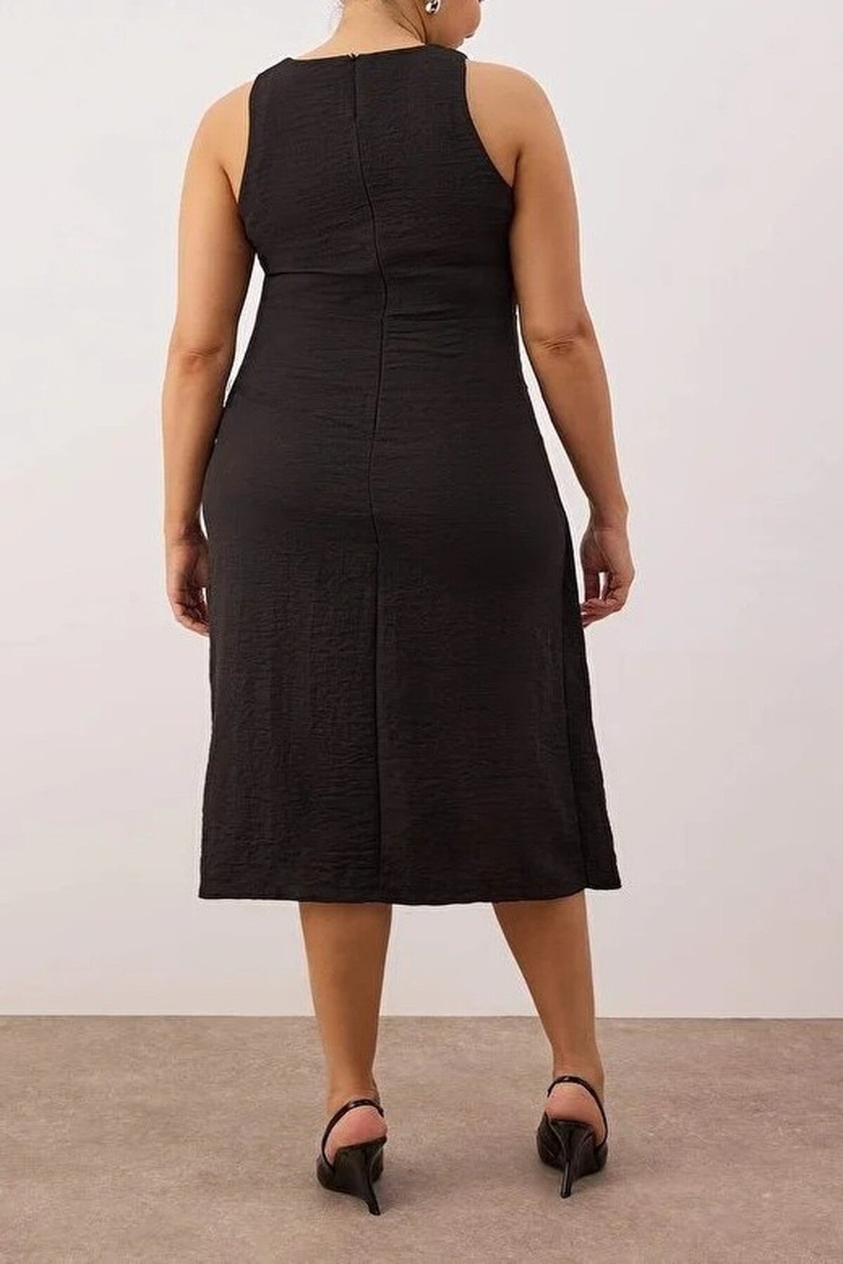 Flannel Midi Dress with Slit and Tie Detail