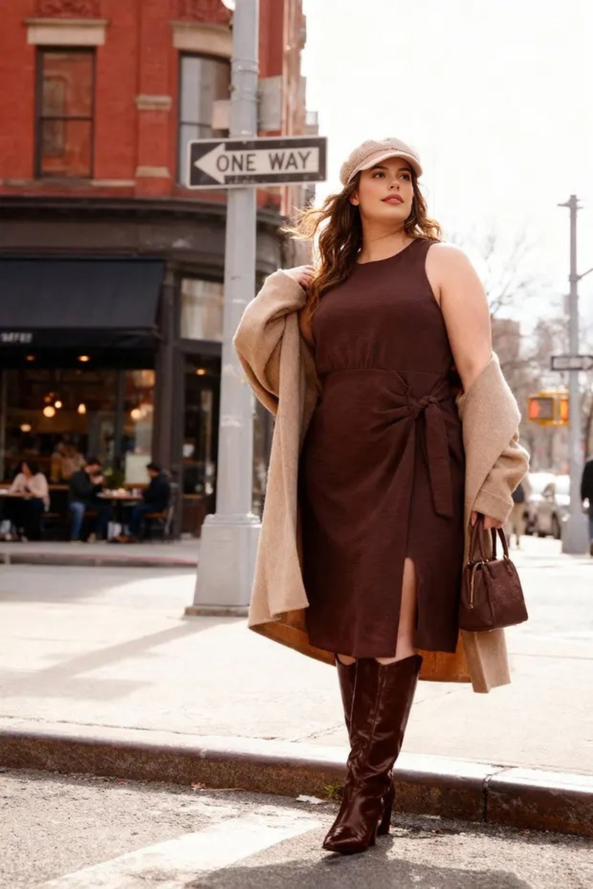 Flannel Midi Dress with Slit and Tie Detail