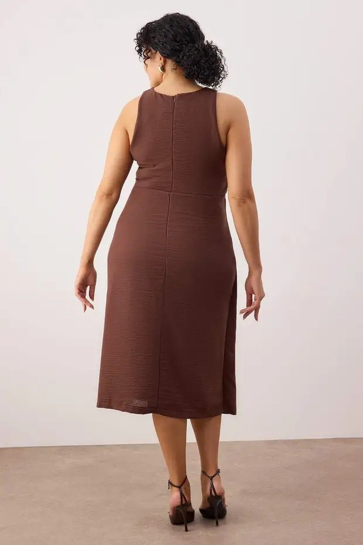 Flannel Midi Dress with Slit and Tie Detail